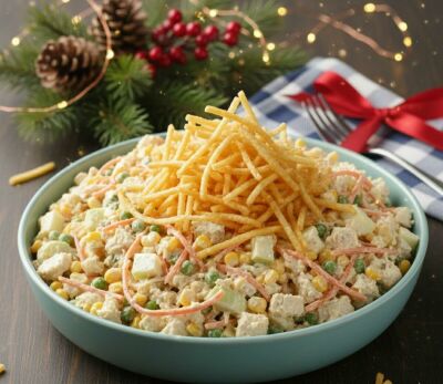 Imagem principal da notícia Salpicão Natalino em Versão Vegana: Cremoso, Crocante e Aconchegante